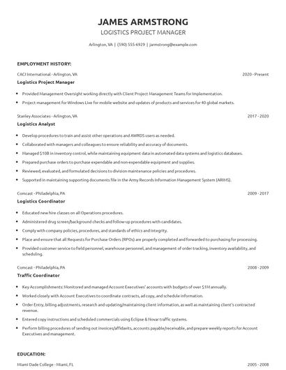 Logistics Project Manager Resume