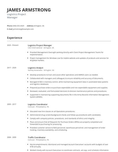Logistics Project Manager Resume
