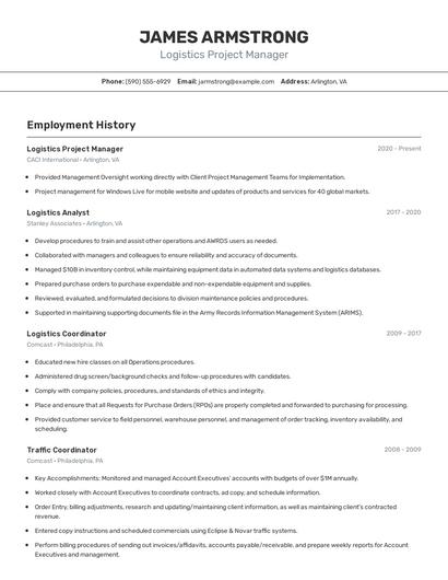 Logistics Project Manager Resume