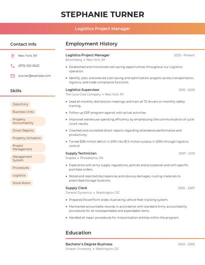 Logistics Project Manager Resume