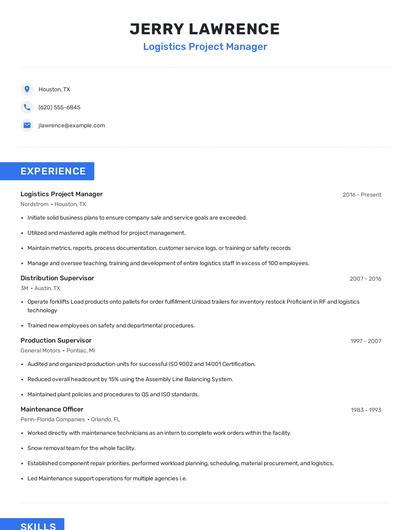 Logistics Project Manager Resume