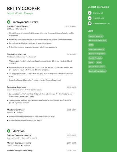 Logistics Project Manager Resume