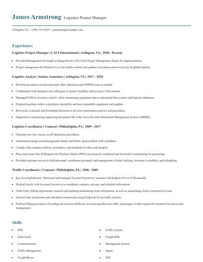Logistics Project Manager Resume