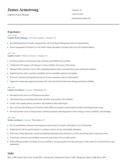 Logistics Project Manager Resume