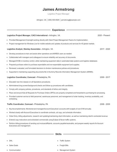 Logistics Project Manager Resume
