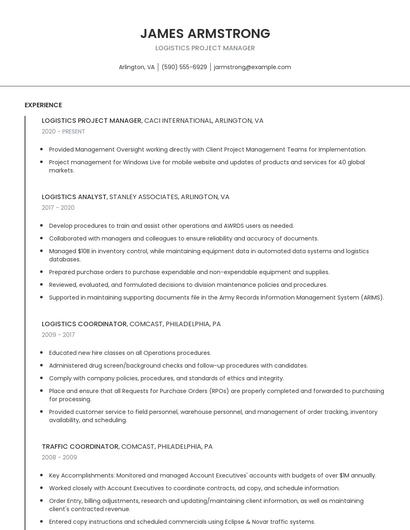 Logistics Project Manager Resume
