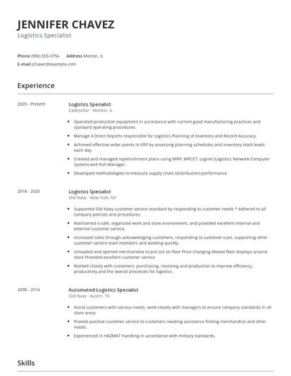 Logistics Specialist Resume