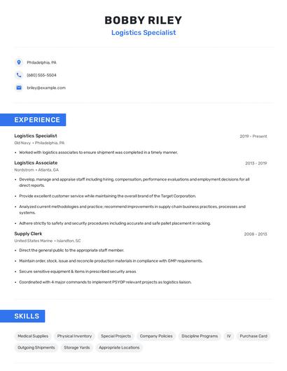 Logistics Specialist Resume
