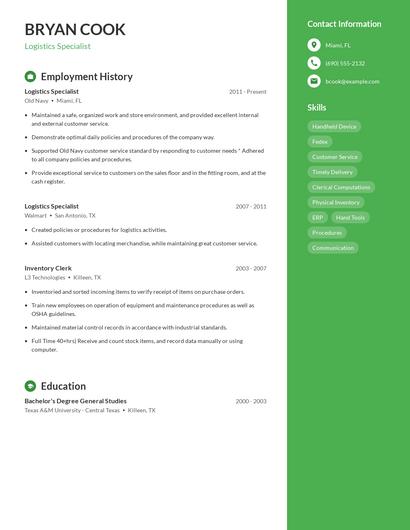 Logistics Specialist Resume