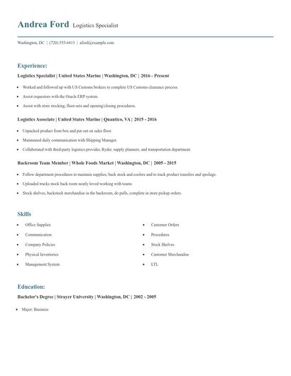 Logistics Specialist Resume