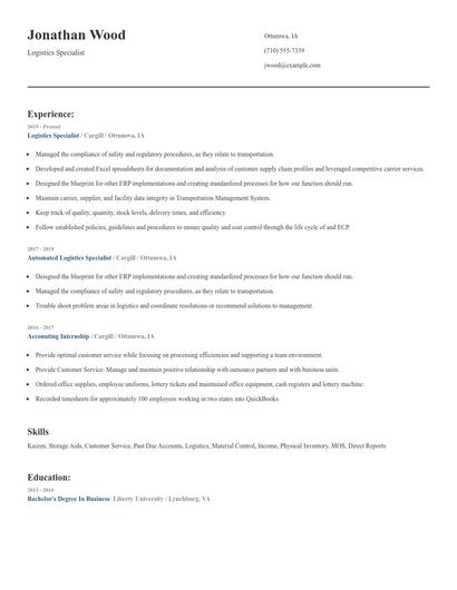 Logistics Specialist Resume