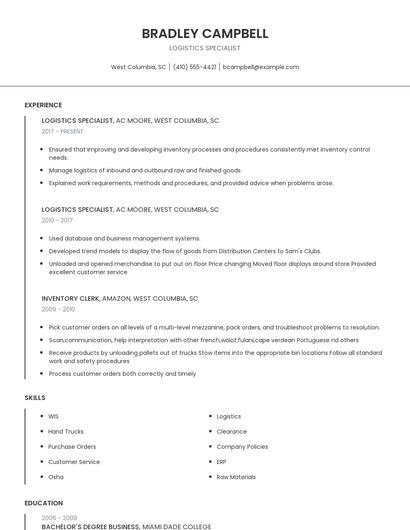 Logistics Specialist Resume