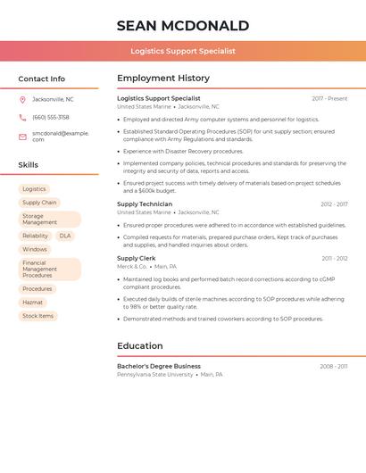 Logistics Support Specialist Resume