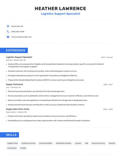 Logistics Support Specialist Resume