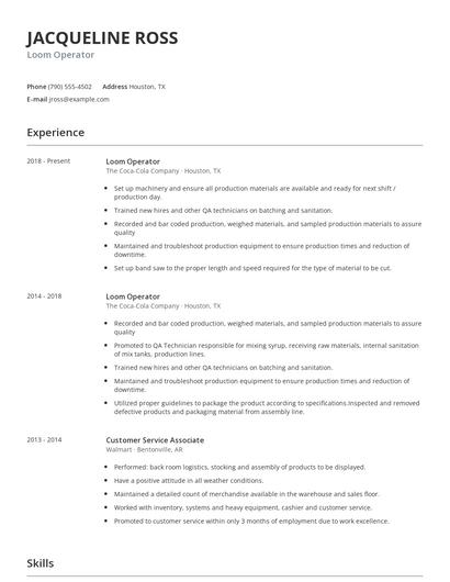 Loom Operator Resume