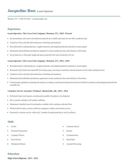 Loom Operator Resume