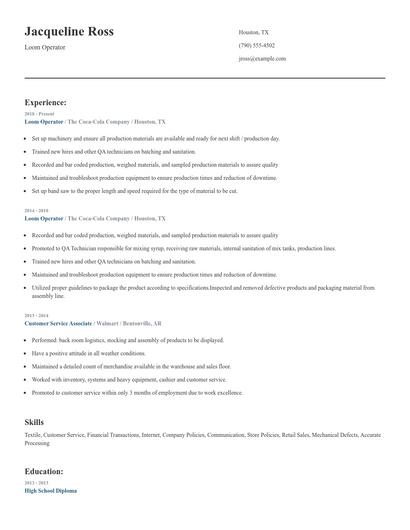 Loom Operator Resume