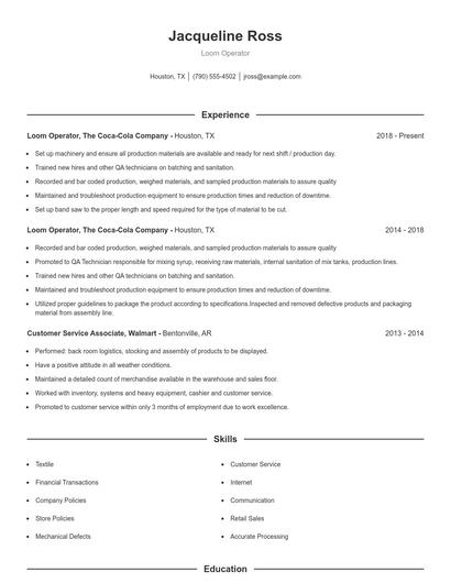 Loom Operator Resume