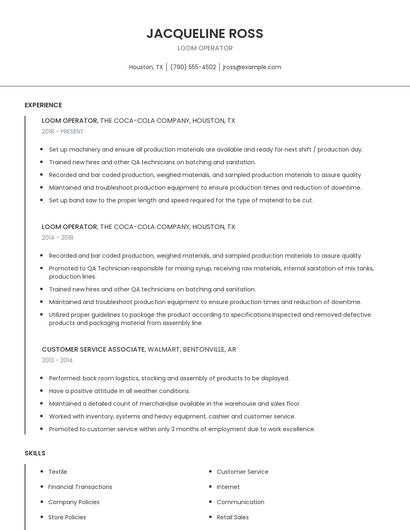 Loom Operator Resume