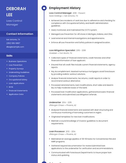 Loss Control Manager Resume