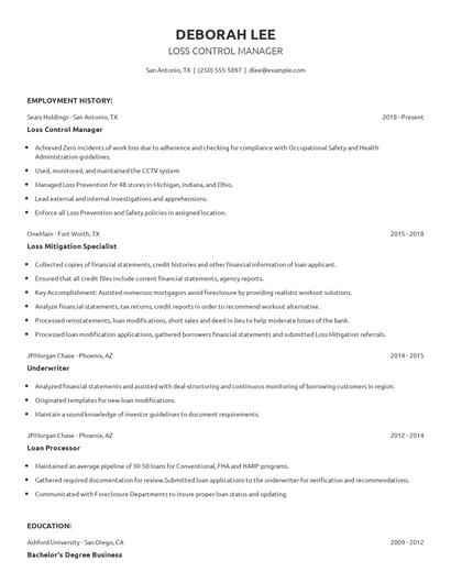 Loss Control Manager Resume
