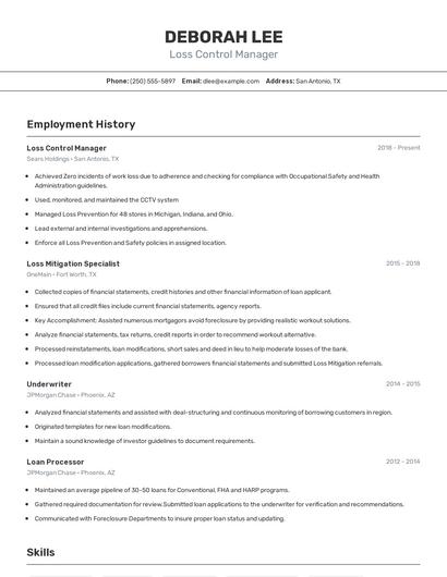 Loss Control Manager Resume
