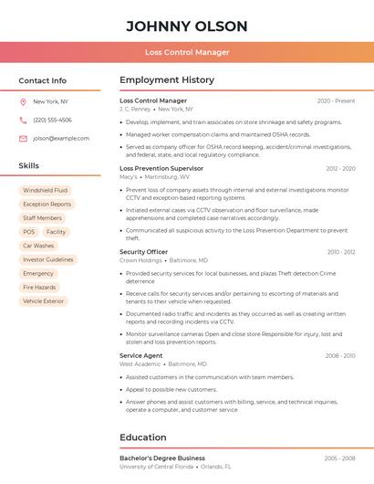 Loss Control Manager Resume