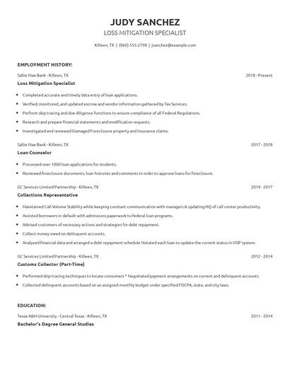 Loss Mitigation Specialist Resume