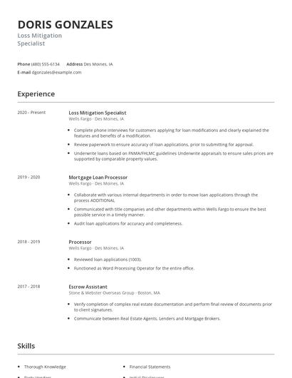 Loss Mitigation Specialist Resume