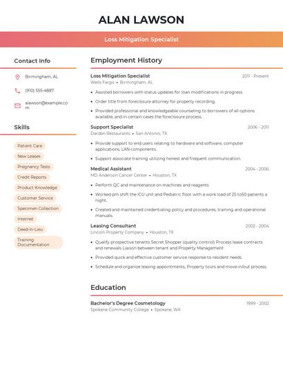 Loss Mitigation Specialist Resume