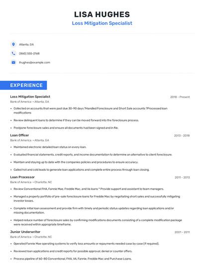 Loss Mitigation Specialist Resume