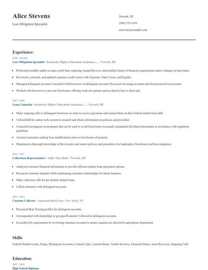 Loss Mitigation Specialist Resume