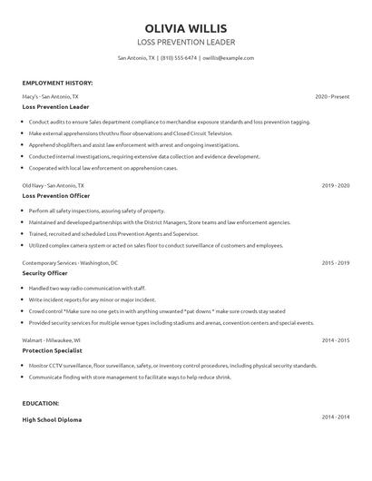 Loss Prevention Leader Resume