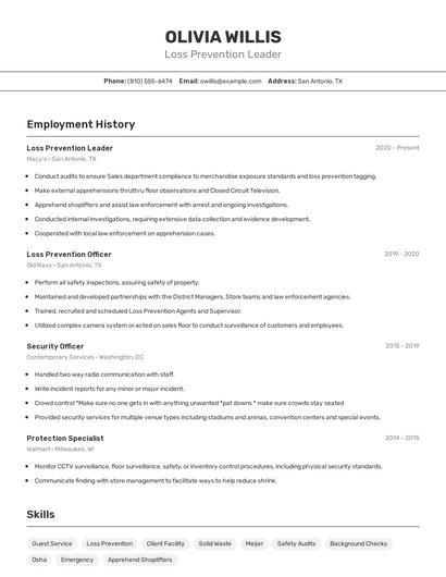 Loss Prevention Leader Resume
