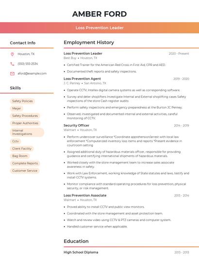 Loss Prevention Leader Resume