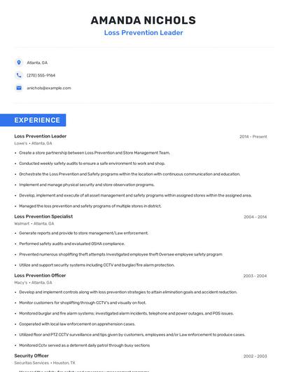 Loss Prevention Leader Resume