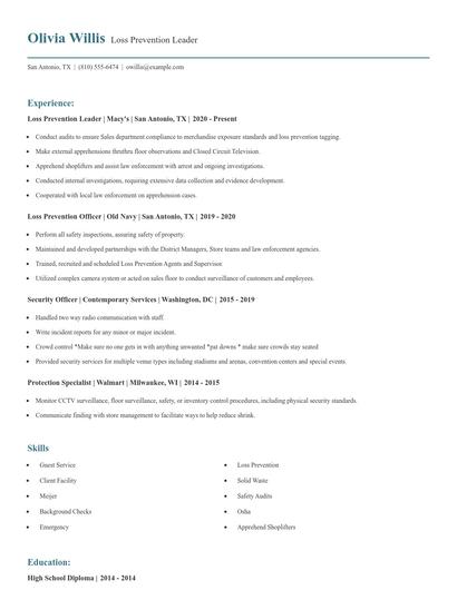 Loss Prevention Leader Resume