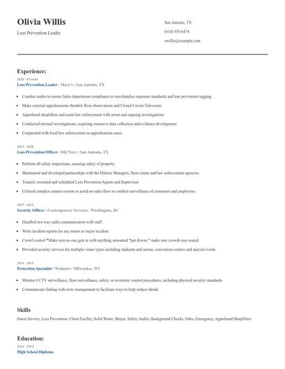 Loss Prevention Leader Resume