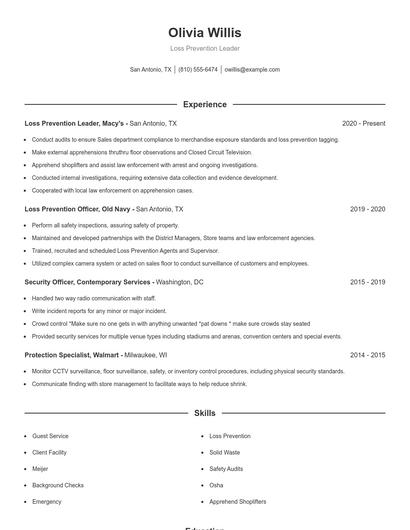 Loss Prevention Leader Resume