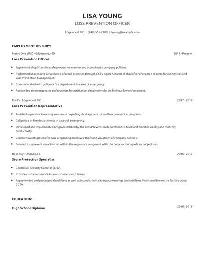 Loss Prevention Officer Resume