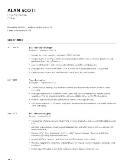 Loss Prevention Officer Resume