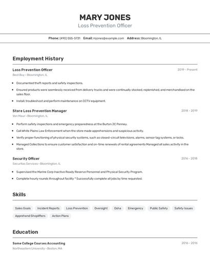 Loss Prevention Officer Resume
