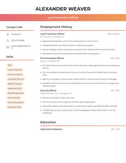 Loss Prevention Officer Resume