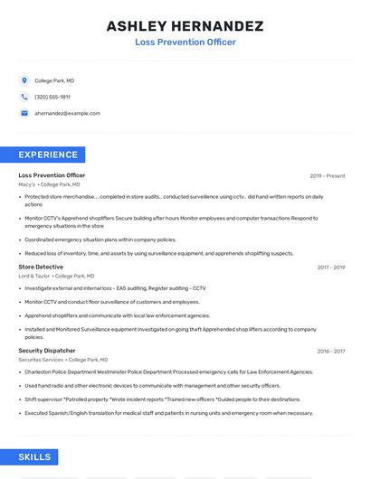 Loss Prevention Officer Resume