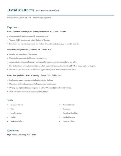 Loss Prevention Officer Resume