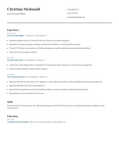 Loss Prevention Officer Resume