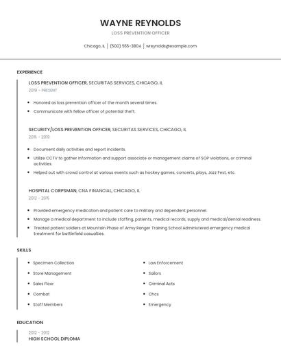 Loss Prevention Officer Resume
