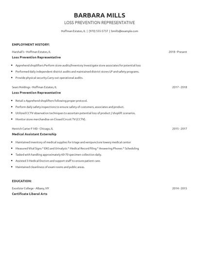 Loss Prevention Representative Resume