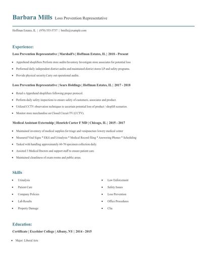 Loss Prevention Representative Resume