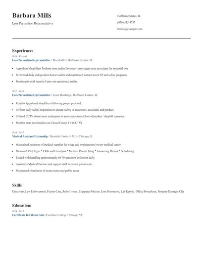 Loss Prevention Representative Resume